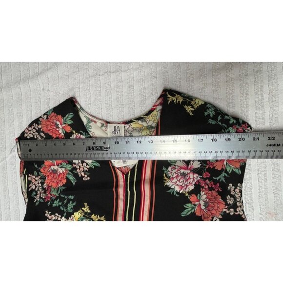 dRA Women's Straight Midi Dress Medium V-Neck Striped Floral Multicolor Pullover - Picture 4 of 7